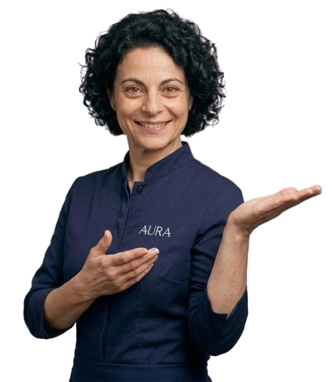 Ristoratrice che indica la soluzione Mesalys